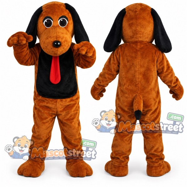 Brown Dog Mascot Costume with Black Bib and Red Tie