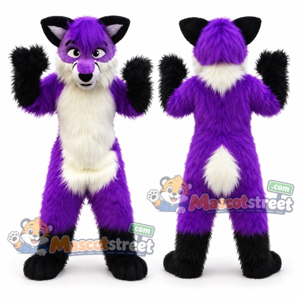 Purple and Black Wolf Mascot Costume