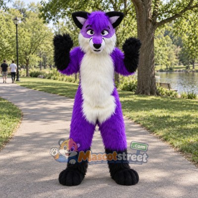 Purple and Black Wolf Mascot Costume Purple and Black Wolf Mascot Costume