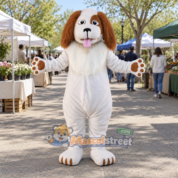 White and Brown Dog Mascot Costume