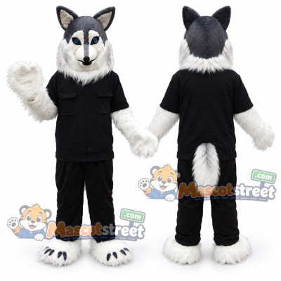 Gray Wolf Mascot Costume with Black Shirt and Black Pants Gray Wolf Mascot Costume with Black Shirt and Black Pants