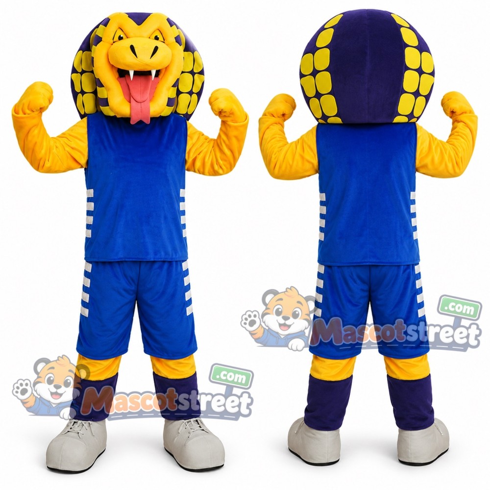 Yellow Cobra Mascot Costume with Blue Sports Uniform