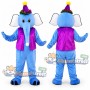 Blue Elephant Mascot Costume with Pink Vest and Party Hat