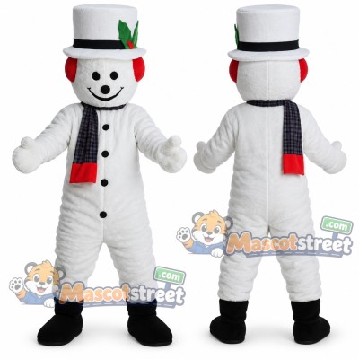 Snowman Mascot Costume with Black Top Hat and Scarf Snowman Mascot Costume with Black Top Hat and Scarf