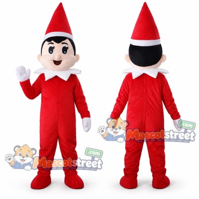 Elf Mascot Costume with Red Suit and Pointed Hat Elf Mascot Costume with Red Suit and Pointed Hat