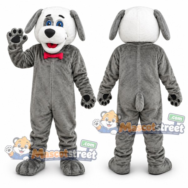 Gray Dog Mascot Costume with Red Bow Tie