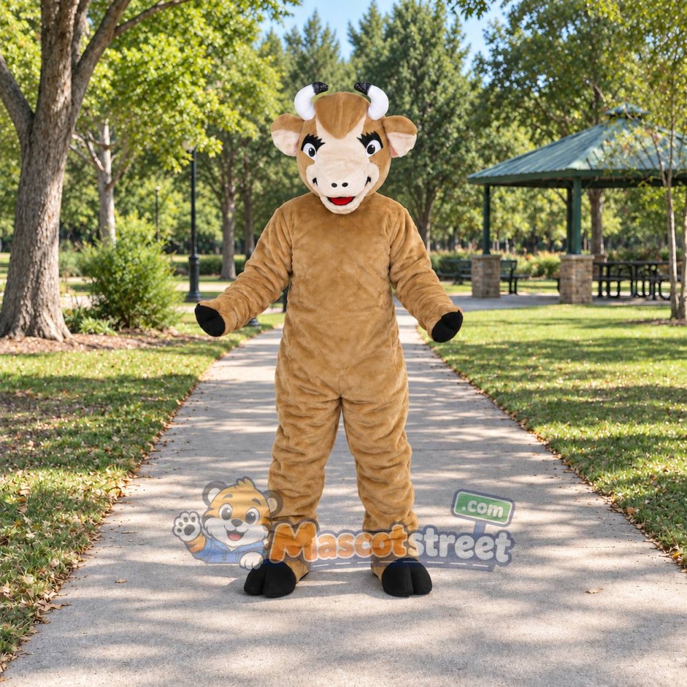 Tan Bull Mascot Costume Tan Bull Mascot Costume