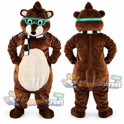 Brown Mouse Mascot Costume with Green Glasses Brown Mouse Mascot Costume with Green Glasses