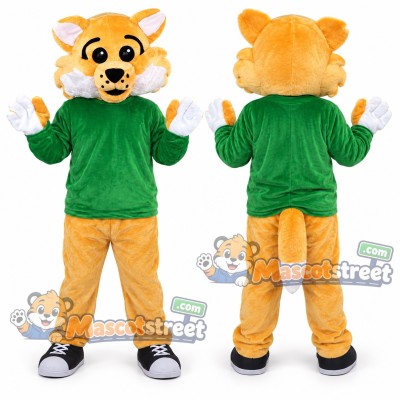Yellow Wildcat Mascot Costume with Green Shirt Yellow Wildcat Mascot Costume with Green Shirt