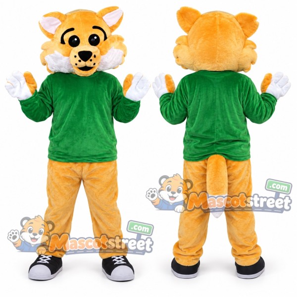 Yellow Wildcat Mascot Costume with Green Shirt