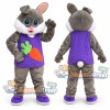 Gray Rabbit Mascot Costume with Purple Carrot Shirt