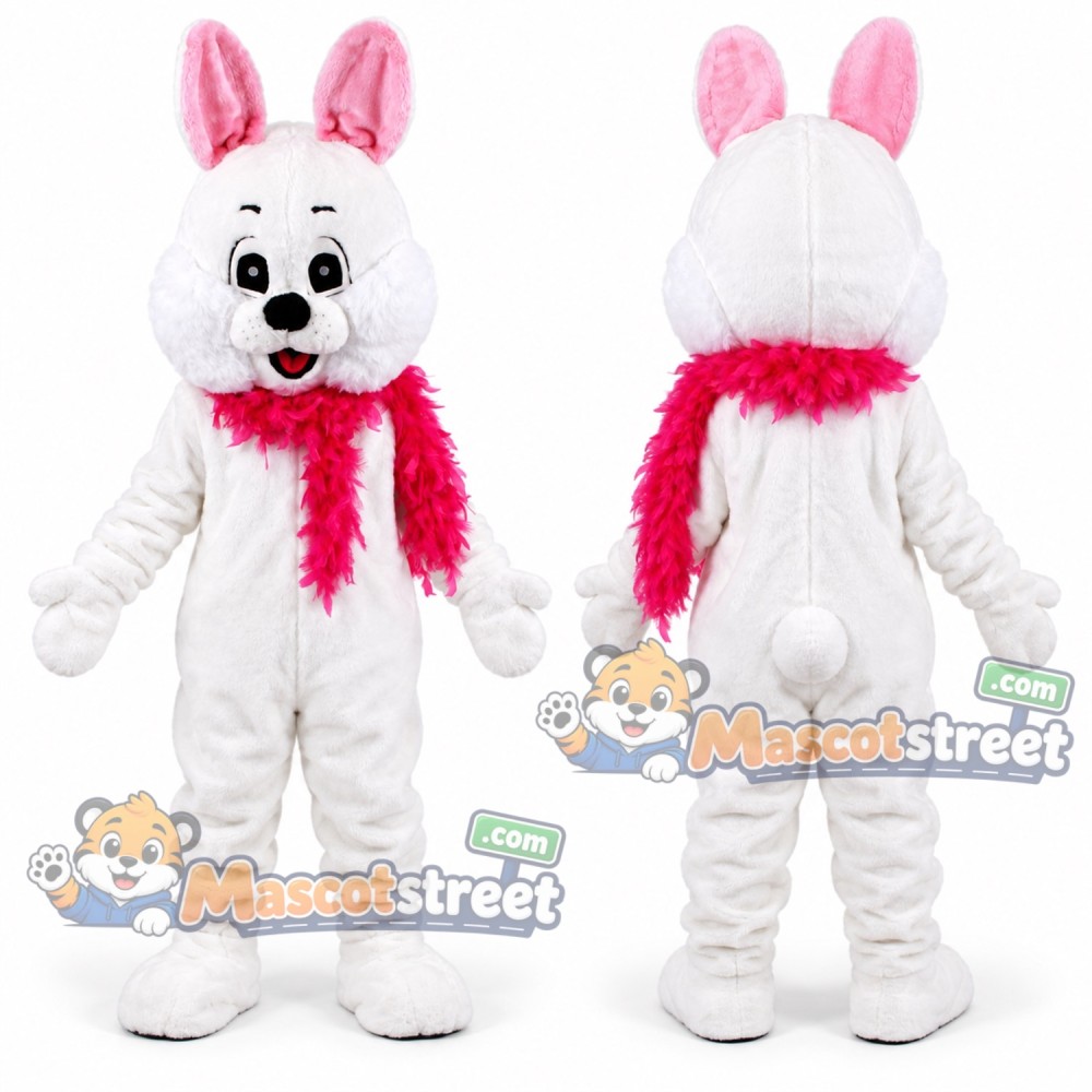 White Rabbit Mascot Costume with Pink Scarf White Rabbit Mascot Costume with Pink Scarf