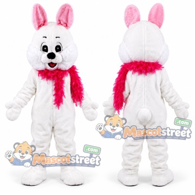 White Rabbit Mascot Costume with Pink Scarf White Rabbit Mascot Costume with Pink Scarf