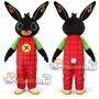 Black Rabbit Mascot Costume with Green Shirt and Red Overalls