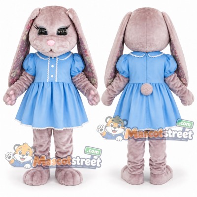 Pink Rabbit Mascot Costume with Blue Dress Pink Rabbit Mascot Costume with Blue Dress