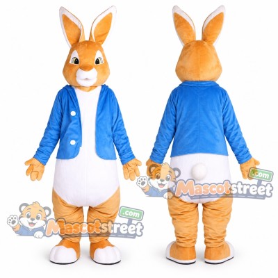 Orange Rabbit Mascot Costume with Blue Jacket and White Shorts Orange Rabbit Mascot Costume with Blue Jacket and White Shorts