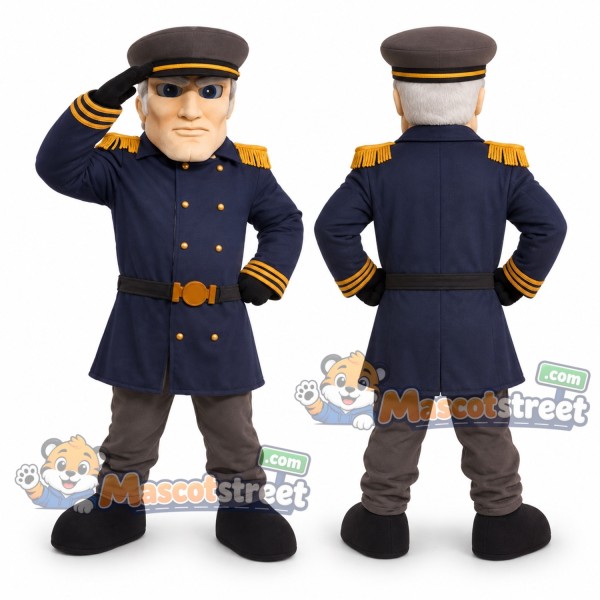 Naval Officer Mascot Costume with Blue Uniform and Cap