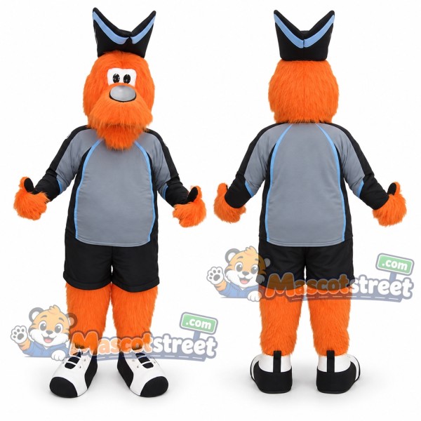 Orange Bird Mascot Costume with Gray Sports Shirt, Black Shorts and Hat