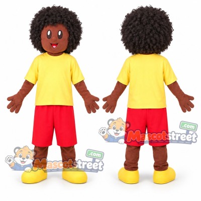 Boy Mascot Costume with Yellow Shirt and Red Shorts