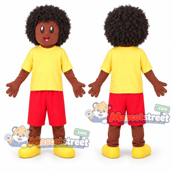 Boy Mascot Costume with Yellow Shirt and Red Shorts