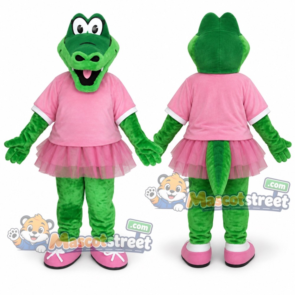 Green Crocodile Mascot Costume with Pink Dress