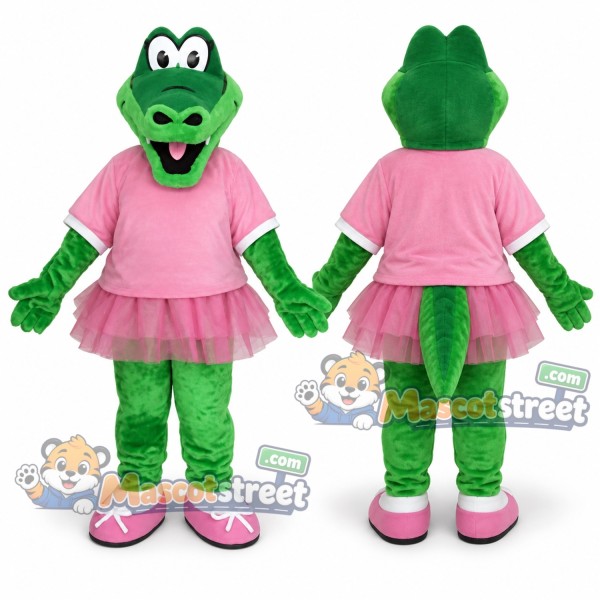 Green Crocodile Mascot Costume with Pink Dress