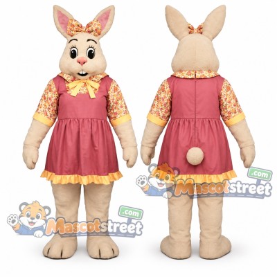Tan Rabbit Mascot Costume with Pink Dress Tan Rabbit Mascot Costume with Pink Dress
