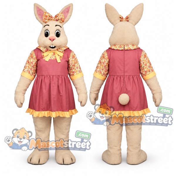 Tan Rabbit Mascot Costume with Pink Dress