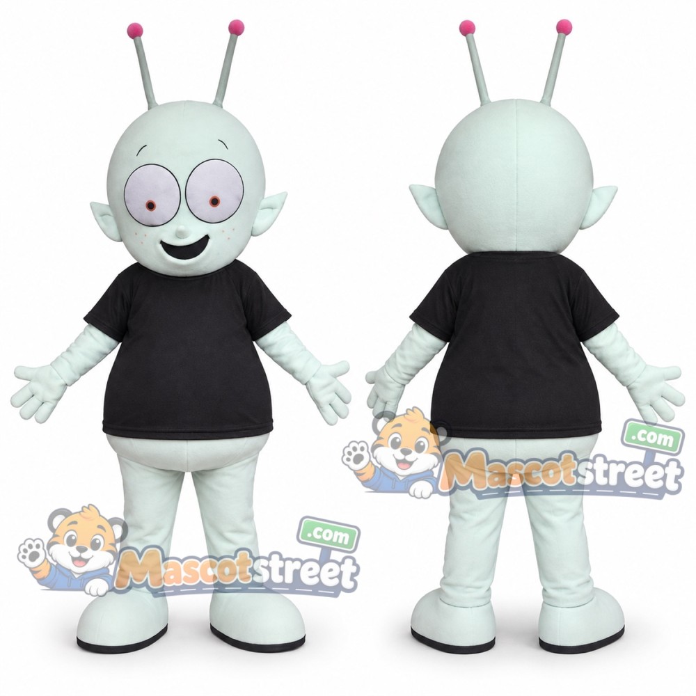 Pale Green Alien Mascot Costume with Black Shirt
