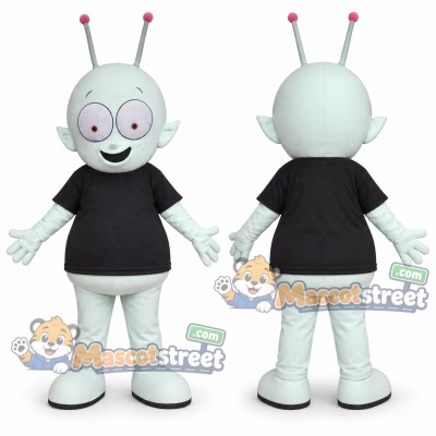 Pale Green Alien Mascot Costume with Black Shirt