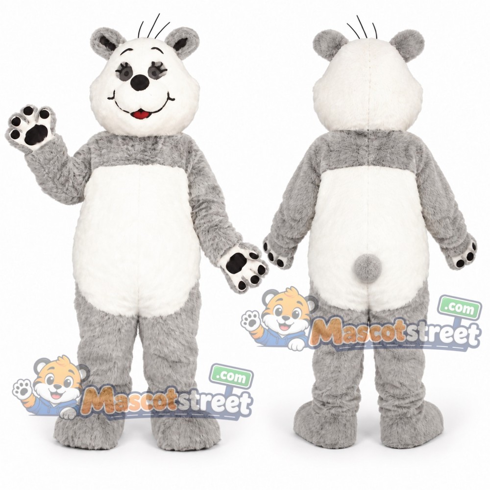 Gray and White Bear Mascot Costume