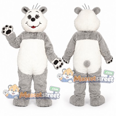 Gray and White Bear Mascot Costume