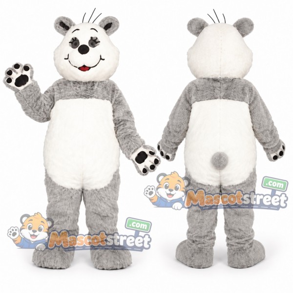 Gray and White Bear Mascot Costume