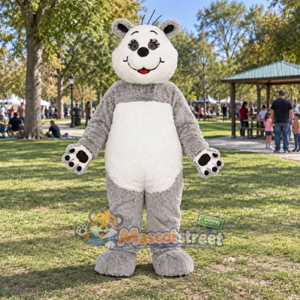 Gray and White Bear Mascot Costume
