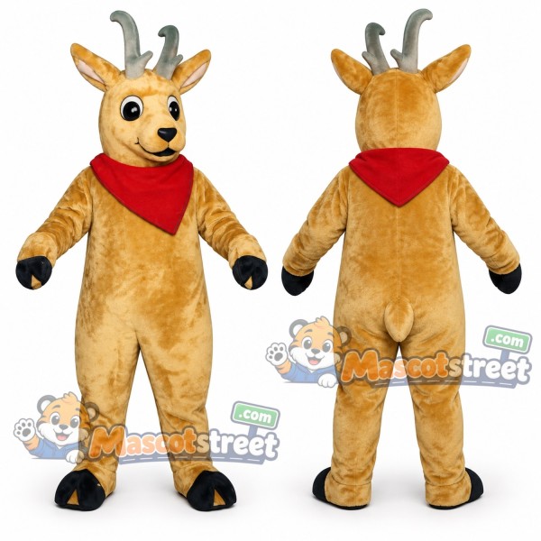 Tan Deer Mascot Costume with Red Bandana