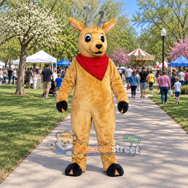 Tan Deer Mascot Costume with Red Bandana