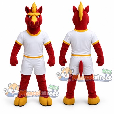 Red Horse Mascot Costume with White Sports Uniform