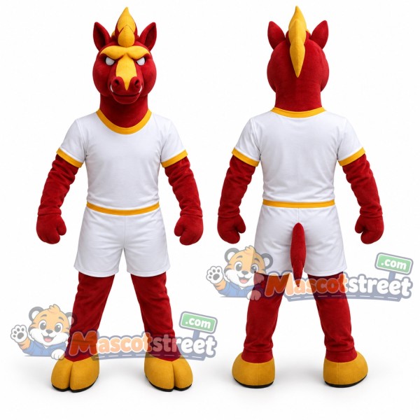 Red Horse Mascot Costume with White Sports Uniform