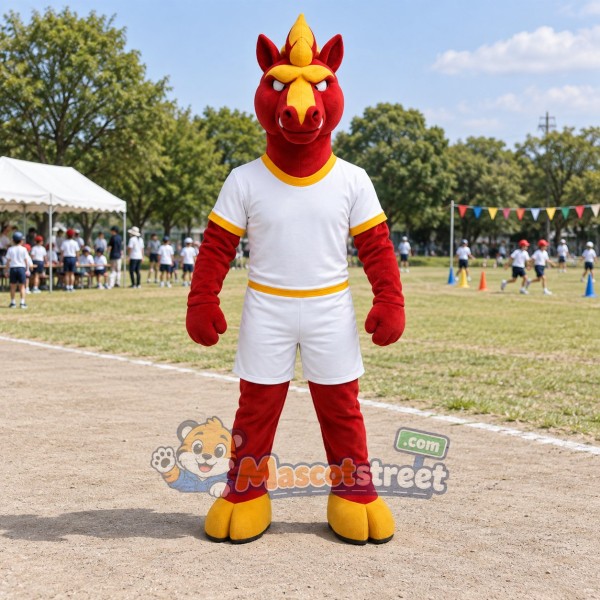 Red Horse Mascot Costume with White Sports Uniform