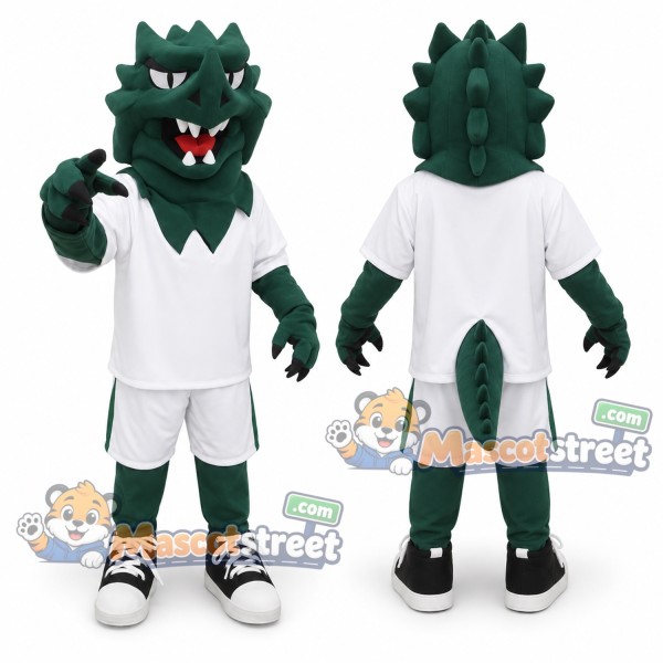 Green Dragon Mascot Costume with White Sports Uniform