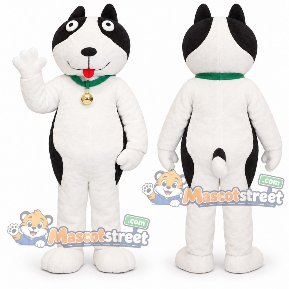 Black and White Dog Mascot Costume with Green Collar