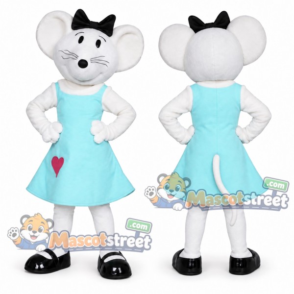 White Mouse Mascot Costume with Teal Dress