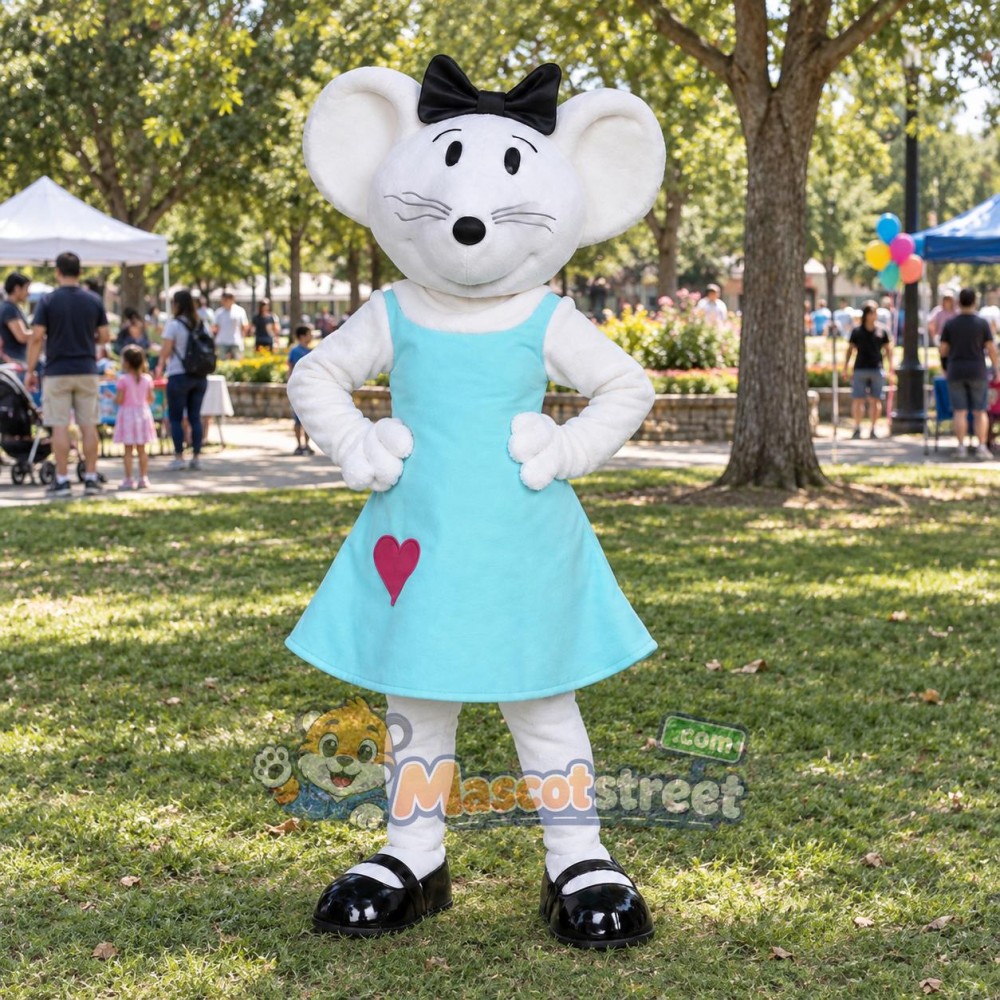 White Mouse Mascot Costume with Teal Dress White Mouse Mascot Costume with Teal Dress
