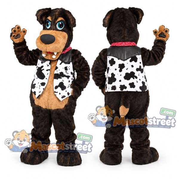 Brown Bear Mascot Costume with Cow Print Vest