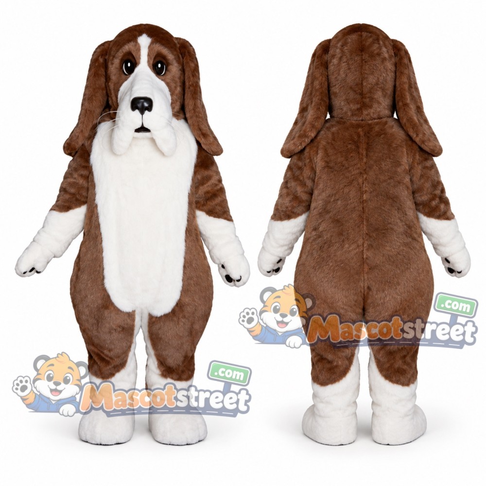 Brown and White Basset Hound Mascot Costume