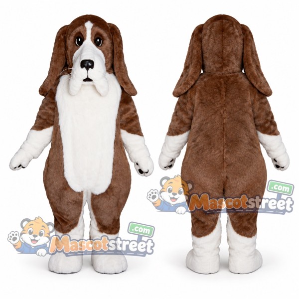 Brown and White Basset Hound Mascot Costume