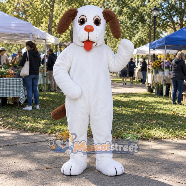 White and Brown Dog Mascot Costume