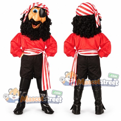 Pirate Mascot Costume with Red Shirt, Black Pants and Striped Bandana Pirate Mascot Costume with Red Shirt, Black Pants and Striped Bandana