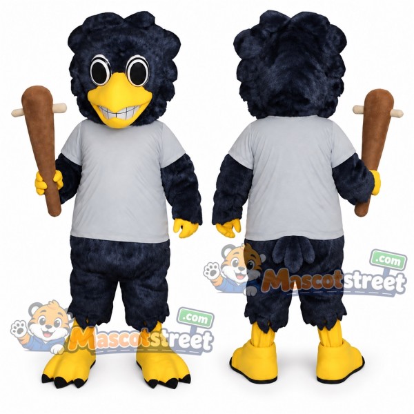 Black Bird Mascot Costume with Gray Shirt
