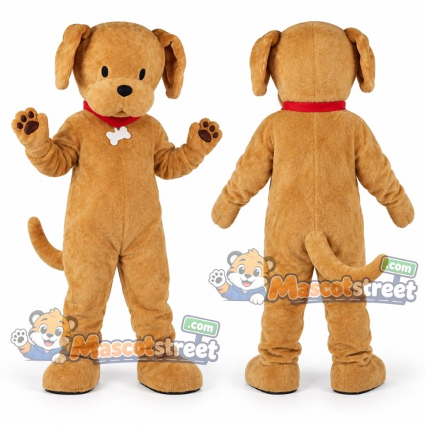 Tan Dog Mascot Costume with Red Collar